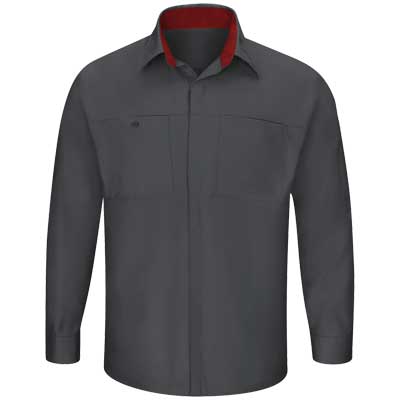 REDKAP（レッドキャップ）パフォーマンスプラスショップシャツ（長袖） チャコール/ファイアボールレッド【SY32】