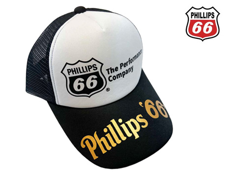 Phillips 66（フィリップス66）ダブルロゴ，メッシュキャップ，帽子，ホワイト/ブラック