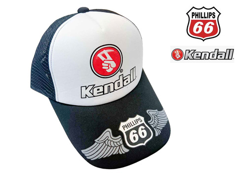 Phillips 66（フィリップス66） ＆ Kendall（ケンドル，ケンドール）ダブルロゴ，メッシュキャップ，帽子，ホワイト/ブラック